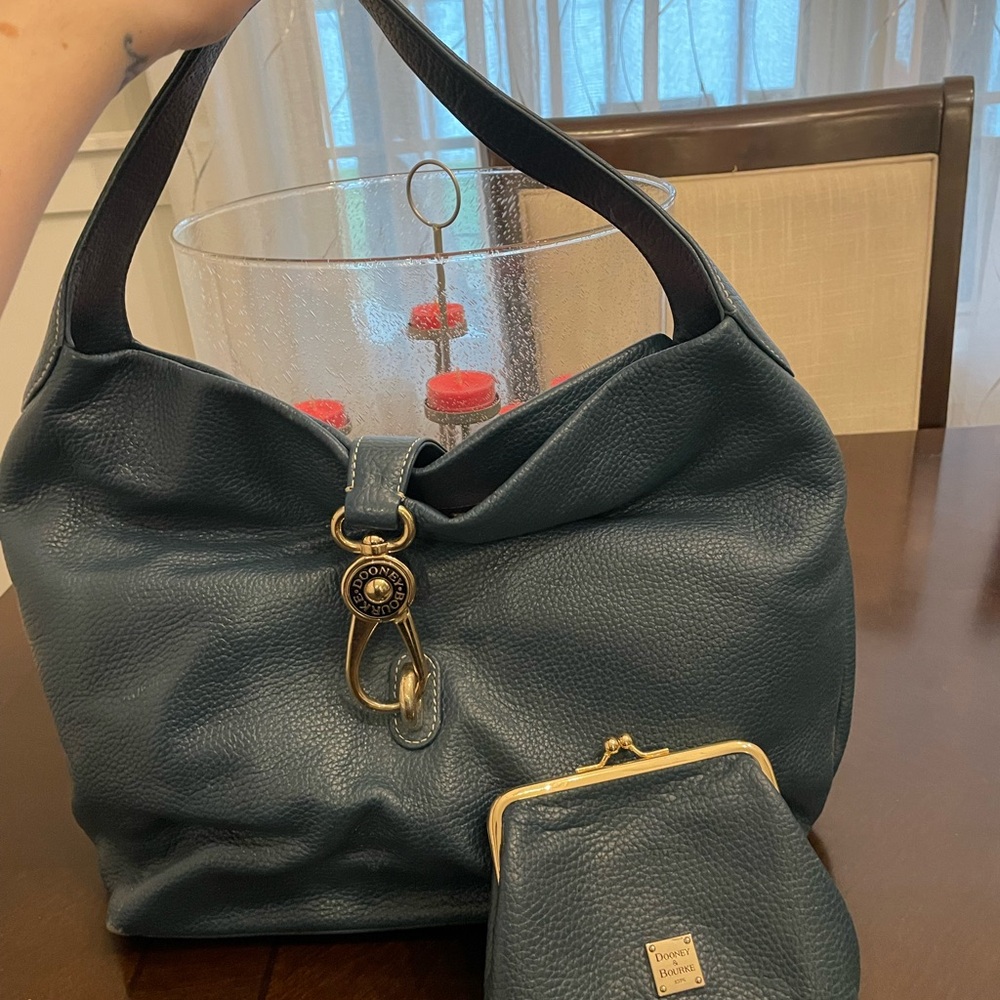 USED Dooney & Bourke Blue Leather Hobo Shoulder Bag with Coin Pouch